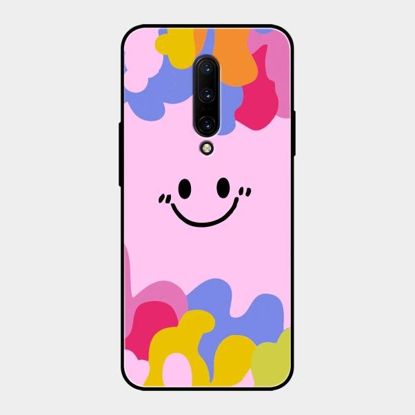 Cute Pink Smiley Multicolor Glass Case For Oneplus 7 Pro