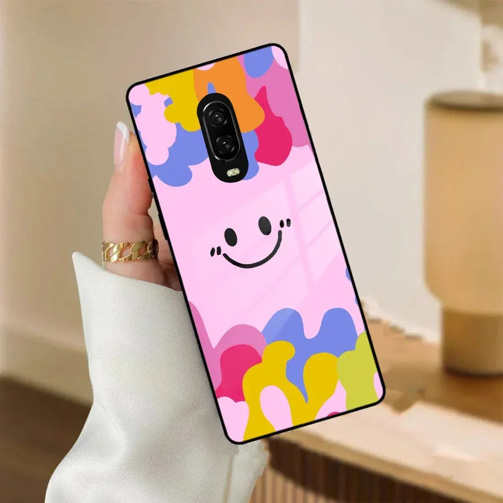 Cute Pink Smiley Multicolor Glass Case For OnePlus - ShopOnCliQ