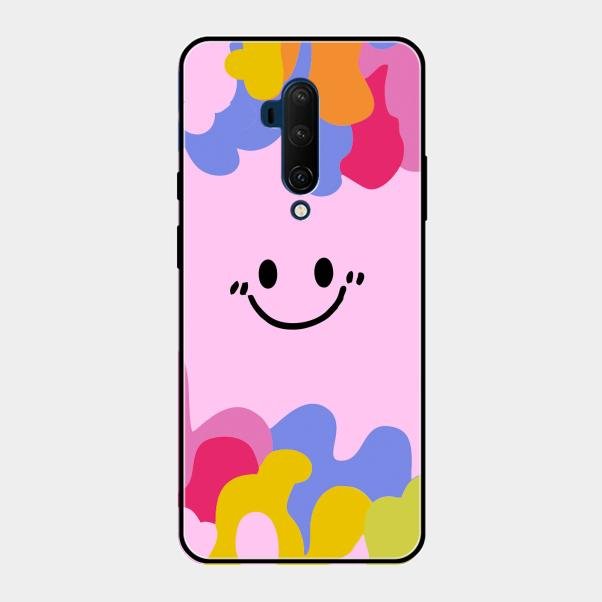 Cute Pink Smiley Multicolor Glass Case For Oneplus 7T Pro