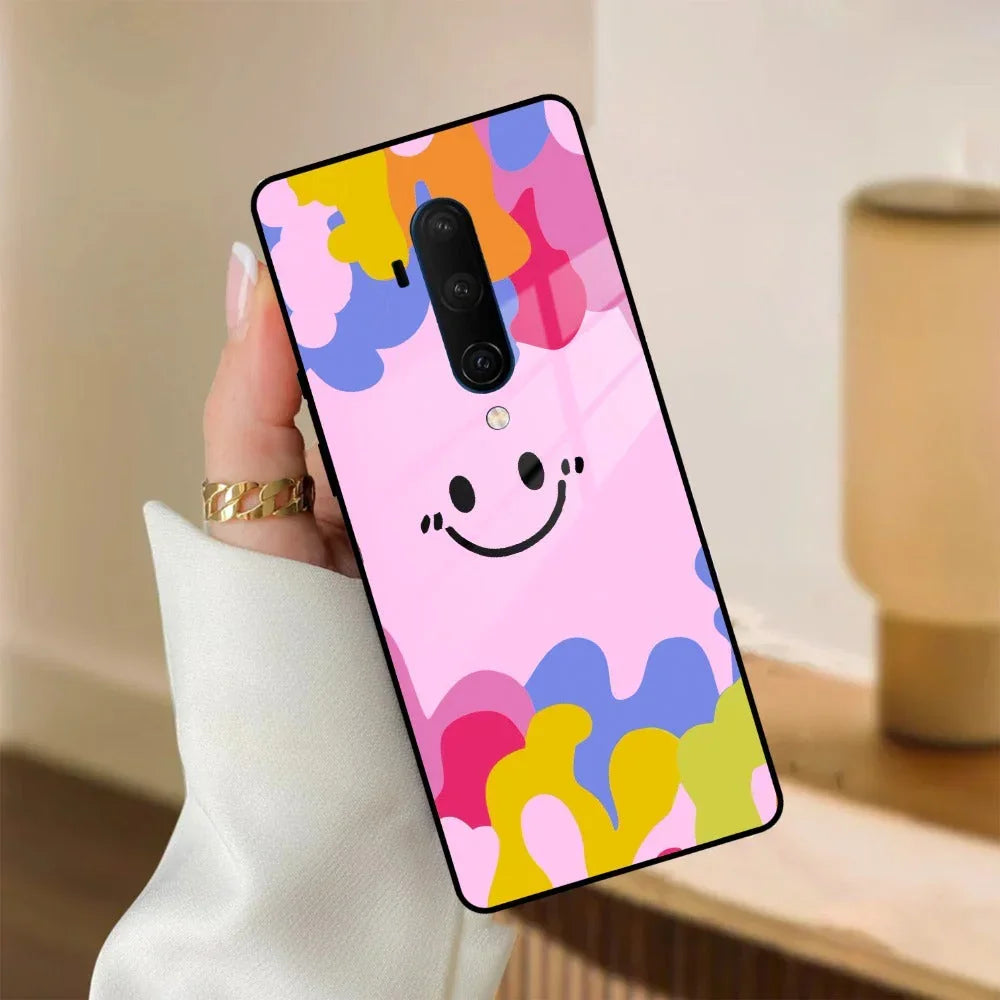Cute Pink Smiley Multicolor Glass Case For OnePlus - ShopOnCliQ