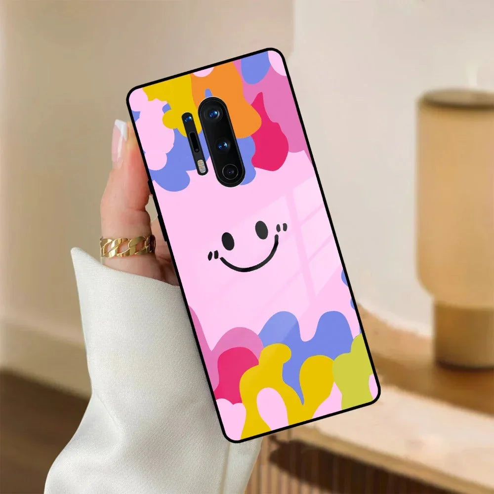 Cute Pink Smiley Multicolor Glass Case For OnePlus - ShopOnCliQ