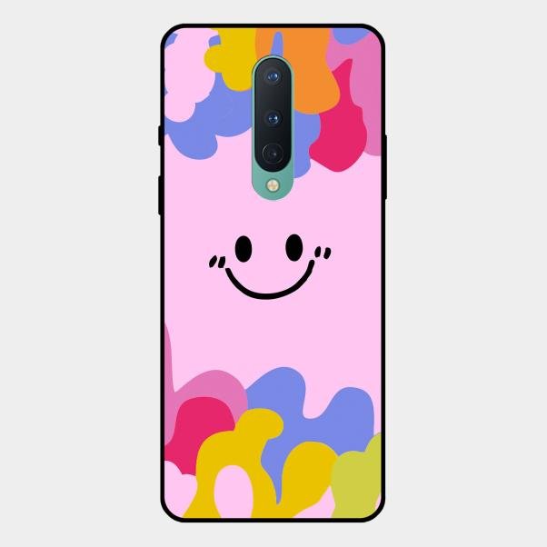Cute Pink Smiley Multicolor Glass Case For Oneplus 8