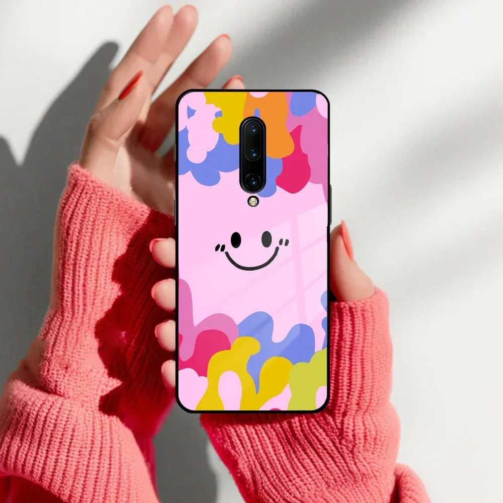 Cute Pink Smiley Multicolor Glass Case For OnePlus - ShopOnCliQ