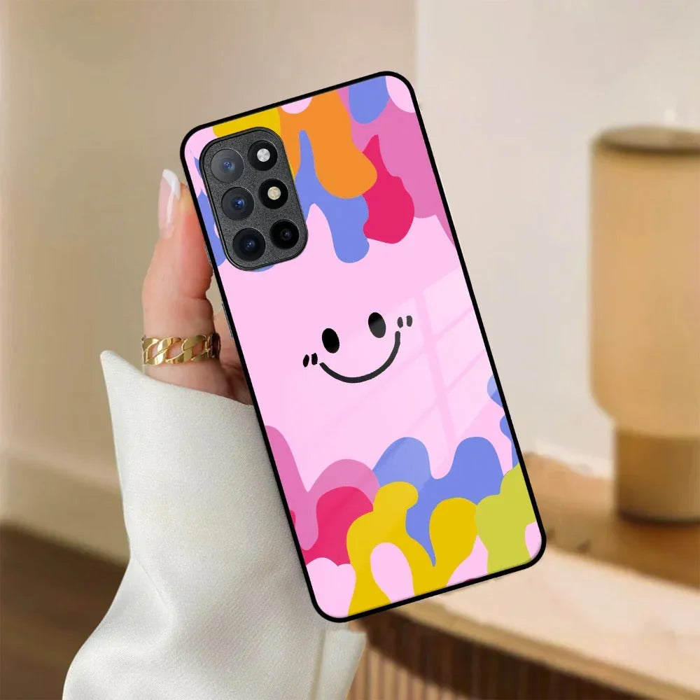 Cute Pink Smiley Multicolor Glass Case For OnePlus - ShopOnCliQ