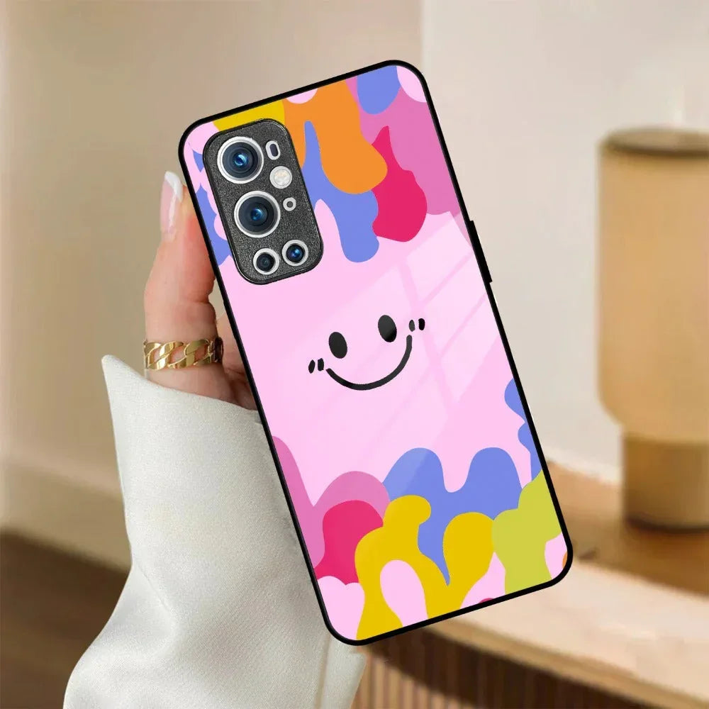 Cute Pink Smiley Multicolor Glass Case For OnePlus - ShopOnCliQ
