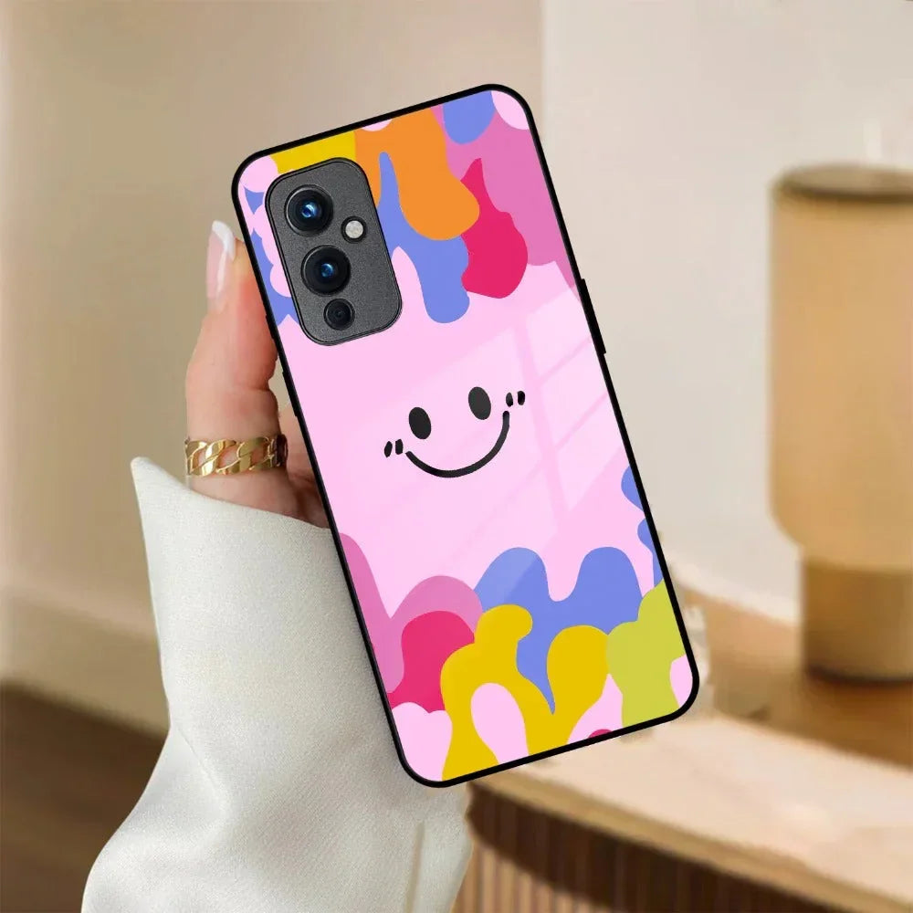 Cute Pink Smiley Multicolor Glass Case For OnePlus - ShopOnCliQ