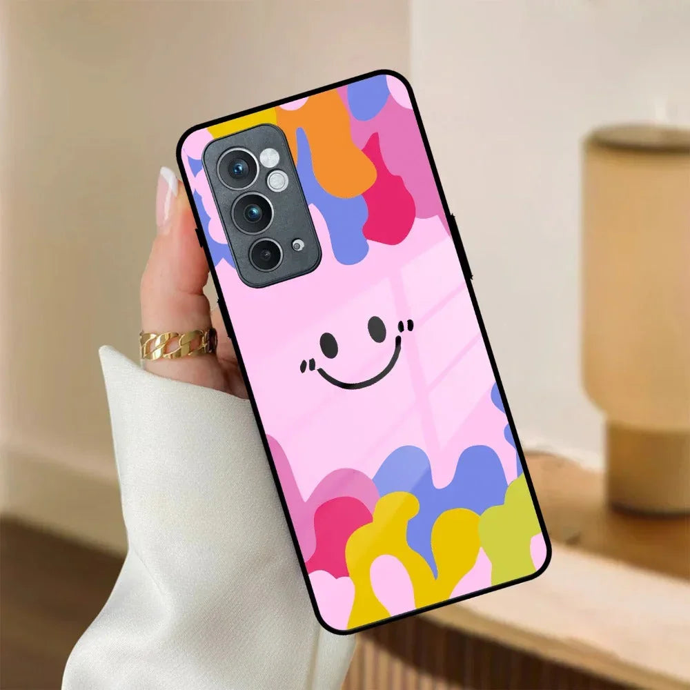 Cute Pink Smiley Multicolor Glass Case For OnePlus - ShopOnCliQ