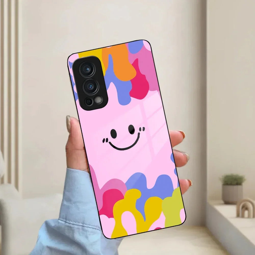 Cute Pink Smiley Multicolor Glass Case For OnePlus - ShopOnCliQ