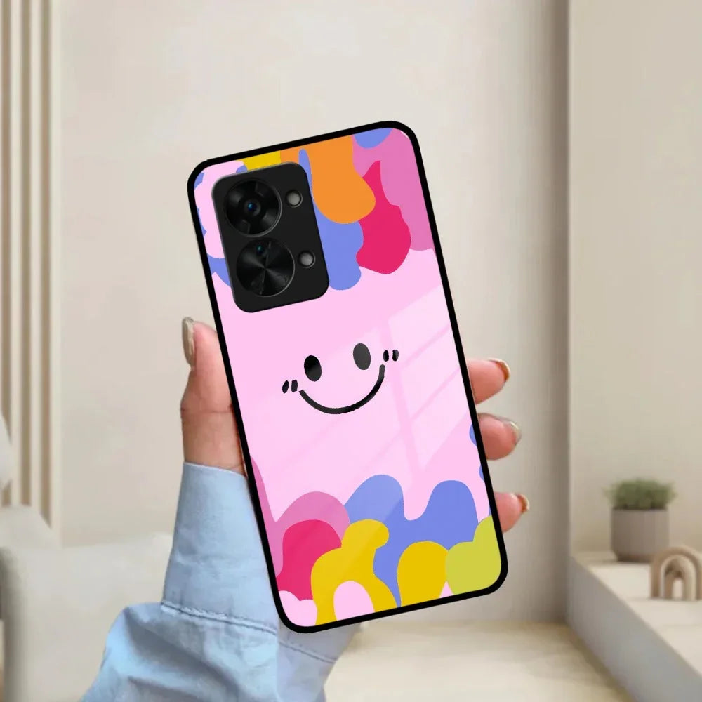 Cute Pink Smiley Multicolor Glass Case For OnePlus - ShopOnCliQ