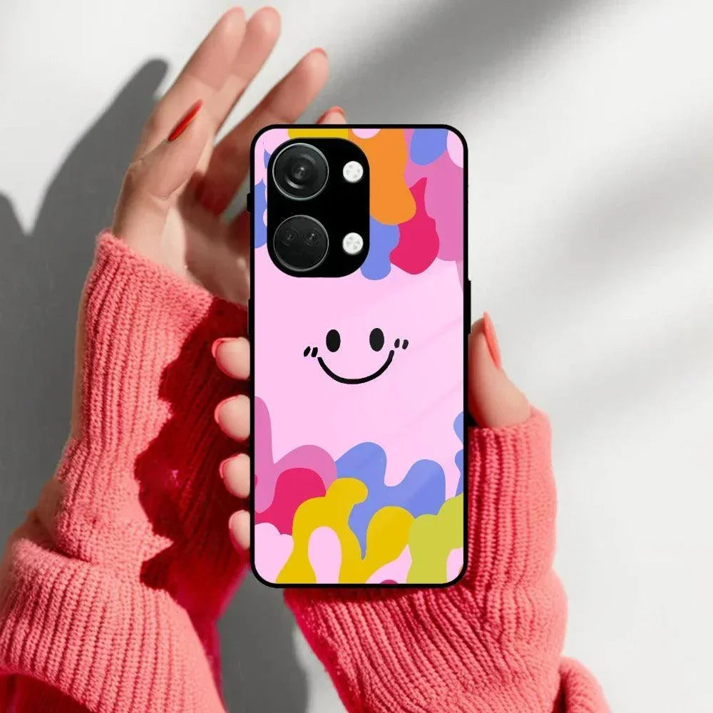 Cute Pink Smiley Multicolor Glass Case For OnePlus - ShopOnCliQ