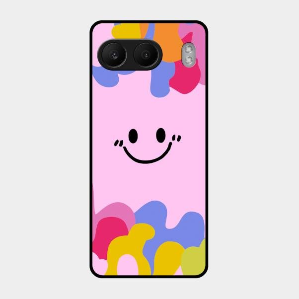 Cute Pink Smiley Multicolor Glass Case For Oneplus Nord 4 5G