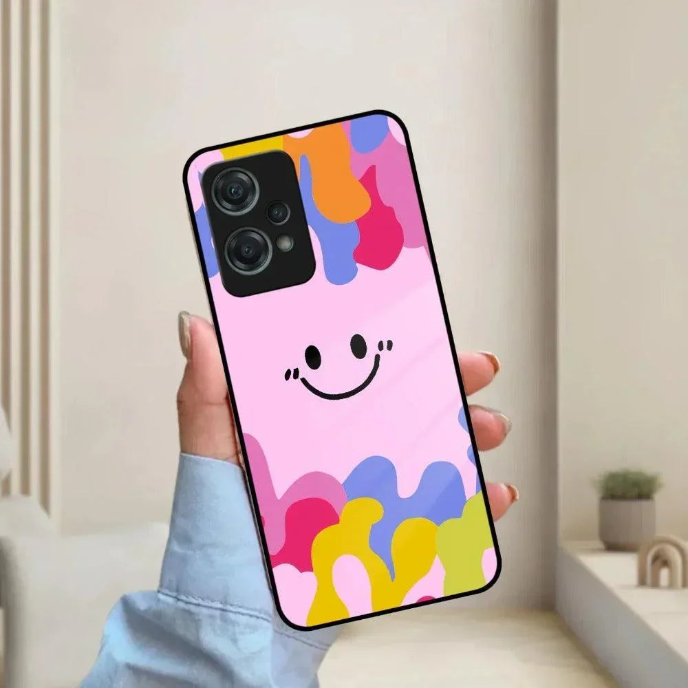 Cute Pink Smiley Multicolor Glass Case For OnePlus - ShopOnCliQ