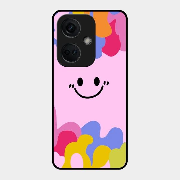 Cute Pink Smiley Multicolor Glass Case For Oneplus Nord Ce 3 5G