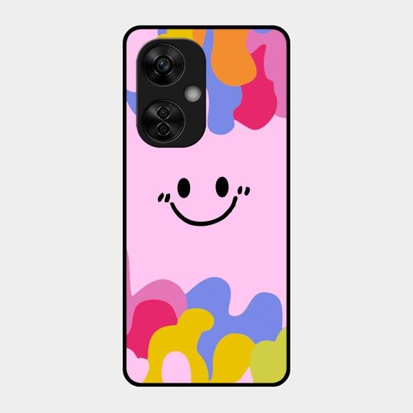 Cute Pink Smiley Multicolor Glass Case For Oneplus Nord Ce 3 Lite 5G