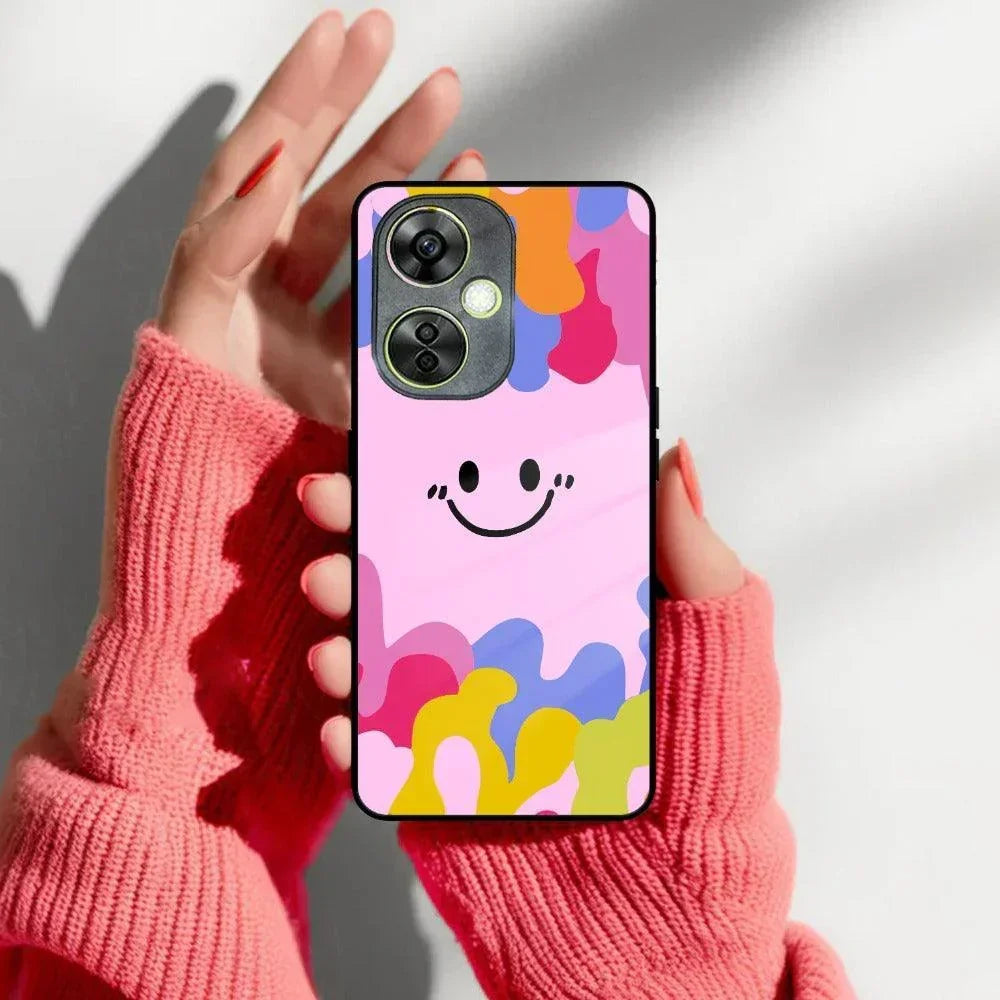Cute Pink Smiley Multicolor Glass Case For OnePlus - ShopOnCliQ