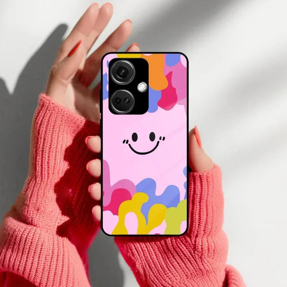 Cute Pink Smiley Multicolor Glass Case For OnePlus - ShopOnCliQ
