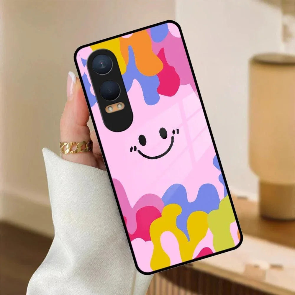Cute Pink Smiley Multicolor Glass Case For OnePlus - ShopOnCliQ