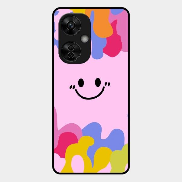 Cute Pink Smiley Multicolor Glass Case For Oneplus Nord Ce5 5G