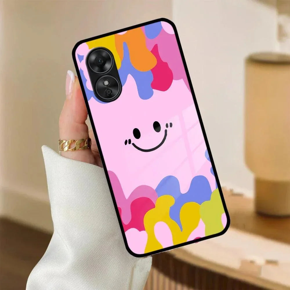 Cute Pink Smiley Multicolor Glass Case For Oppo - ShopOnCliQ