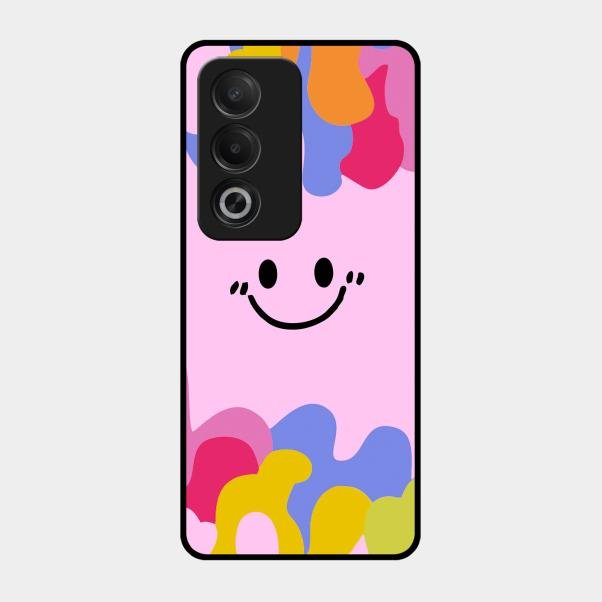 Cute Pink Smiley Multicolor Glass Case For Oppo A3 Pro 5G