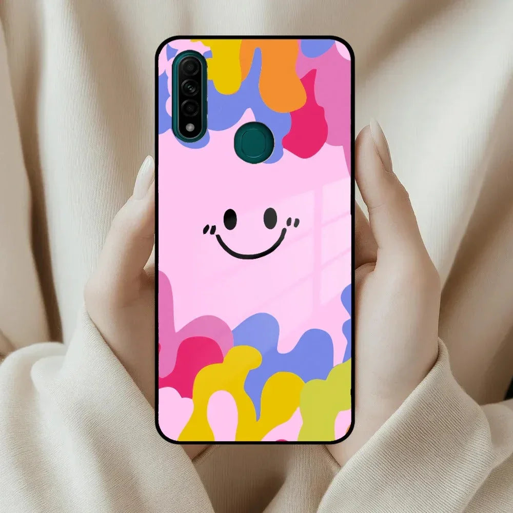Cute Pink Smiley Multicolor Glass Case For Oppo - ShopOnCliQ