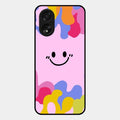 Cute Pink Smiley Multicolor Glass Case For Oppo A38