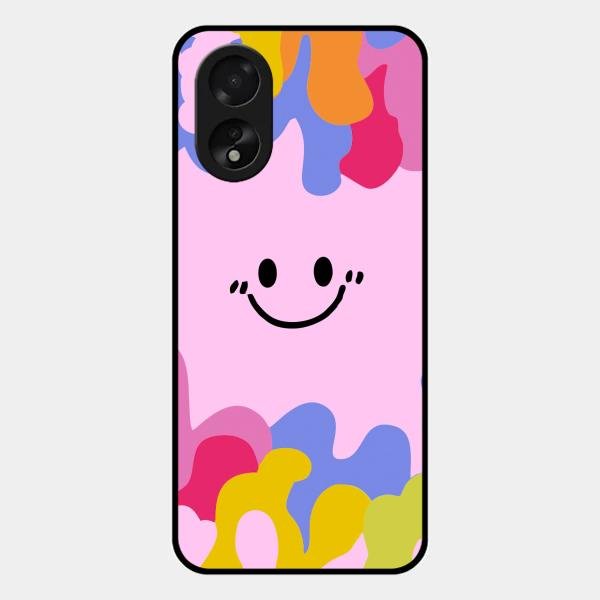 Cute Pink Smiley Multicolor Glass Case For Oppo A38