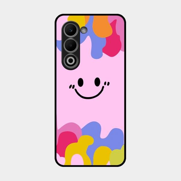 Cute Pink Smiley Multicolor Glass Case For Oppo A5 5G