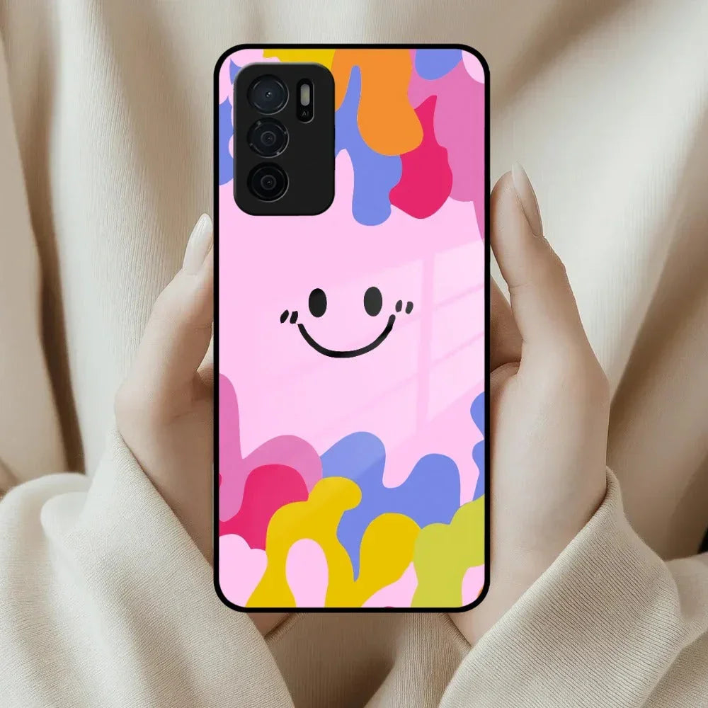 Cute Pink Smiley Multicolor Glass Case For Oppo - ShopOnCliQ