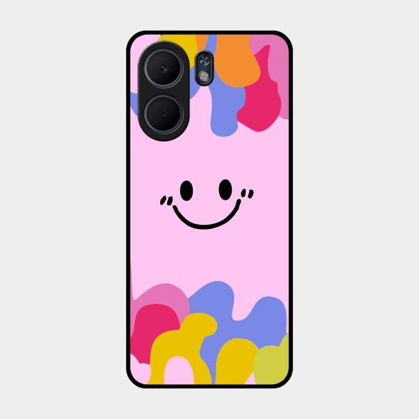 Cute Pink Smiley Multicolor Glass Case For Oppo A5X 5G