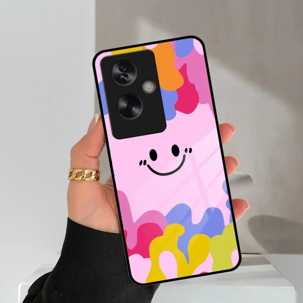 Cute Pink Smiley Multicolor Glass Case For Oppo - ShopOnCliQ