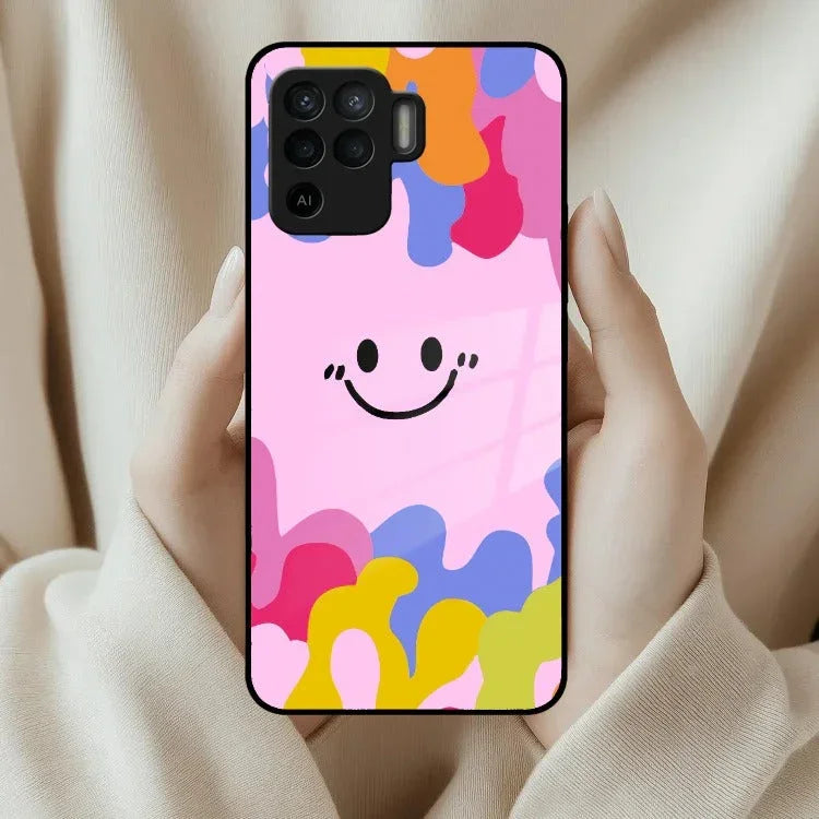 Cute Pink Smiley Multicolor Glass Case For Oppo - ShopOnCliQ