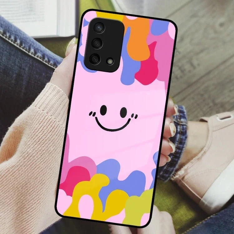 Cute Pink Smiley Multicolor Glass Case For Oppo - ShopOnCliQ