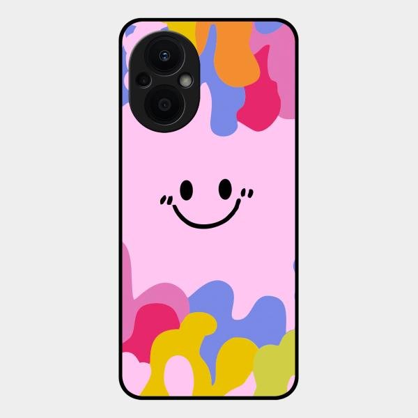 Cute Pink Smiley Multicolor Glass Case For Oppo F21 Pro 5G