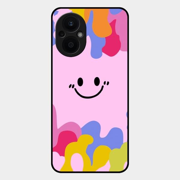 Cute Pink Smiley Multicolor Glass Case For Oppo F21S Pro 5G