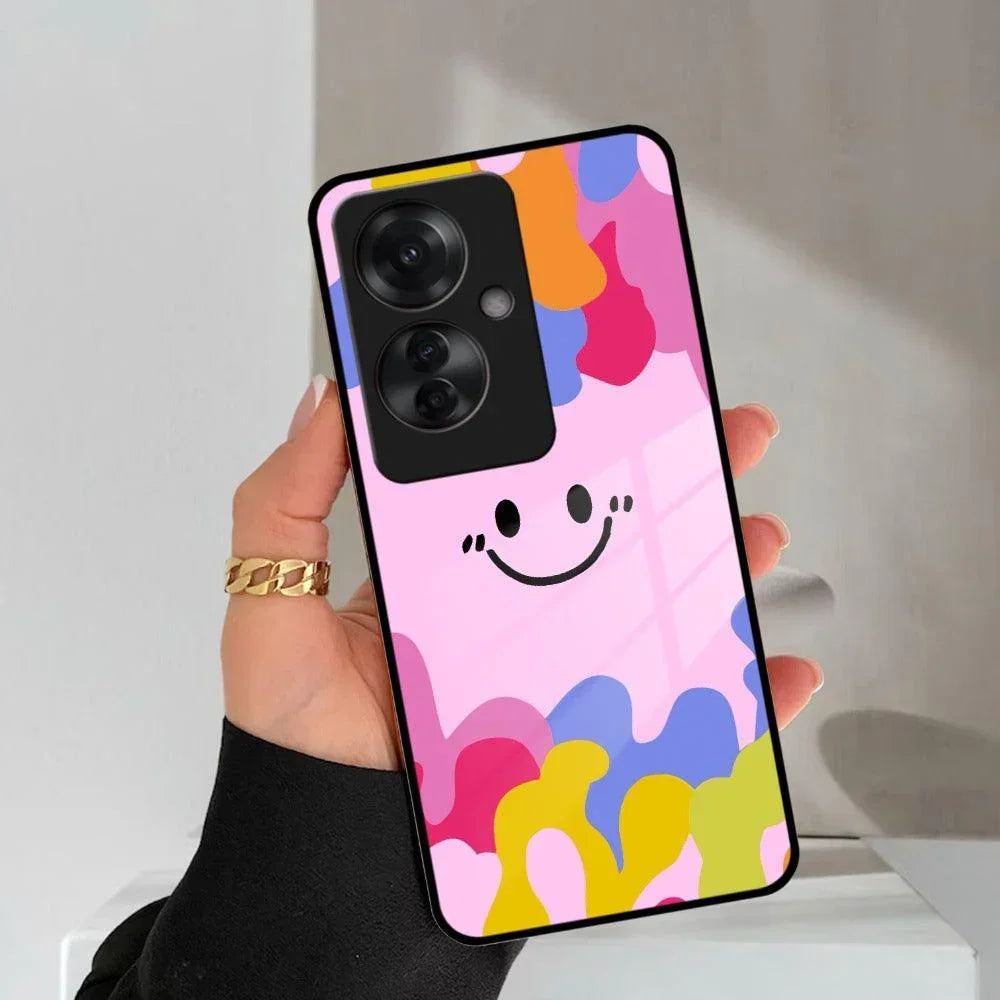Cute Pink Smiley Multicolor Glass Case For Oppo - ShopOnCliQ