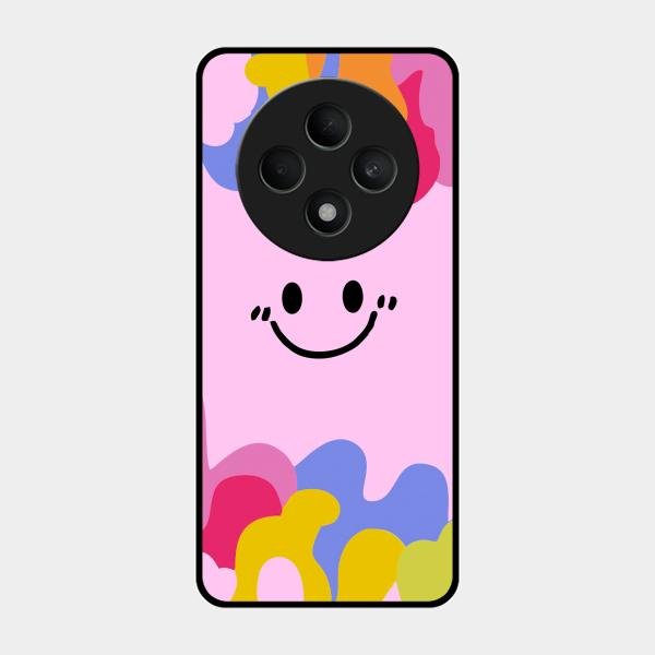 Cute Pink Smiley Multicolor Glass Case For Oppo F27 5G