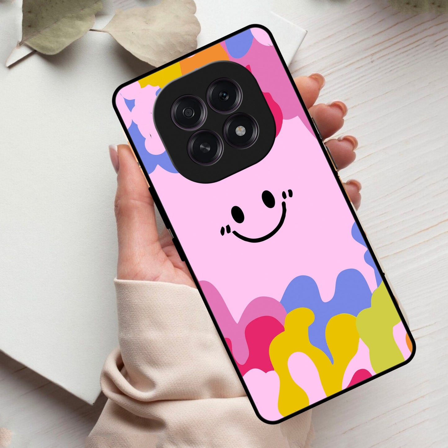 Cute Pink Smiley Multicolor Glass Case For Oppo