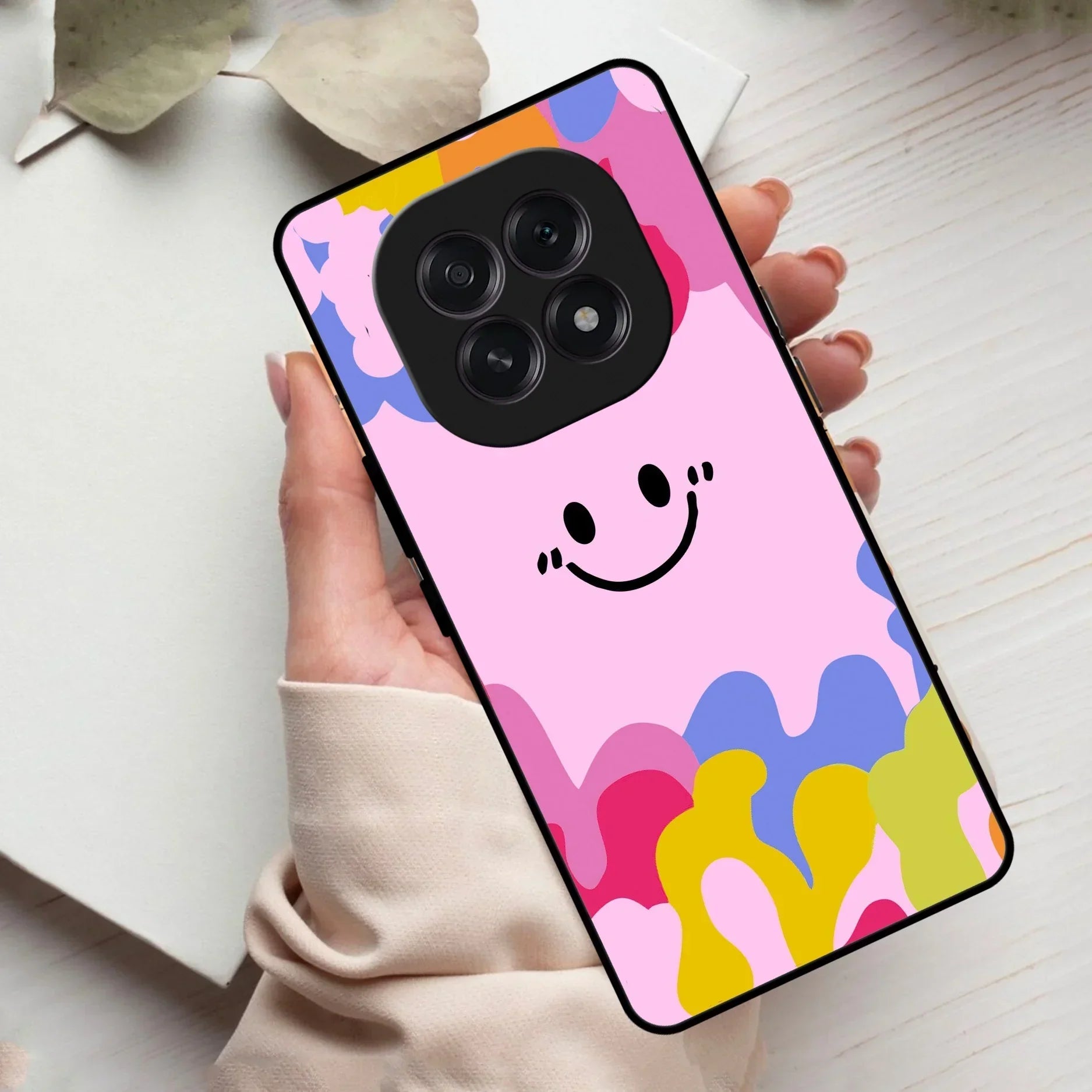 Cute Pink Smiley Multicolor Glass Case For Oppo - ShopOnCliQ