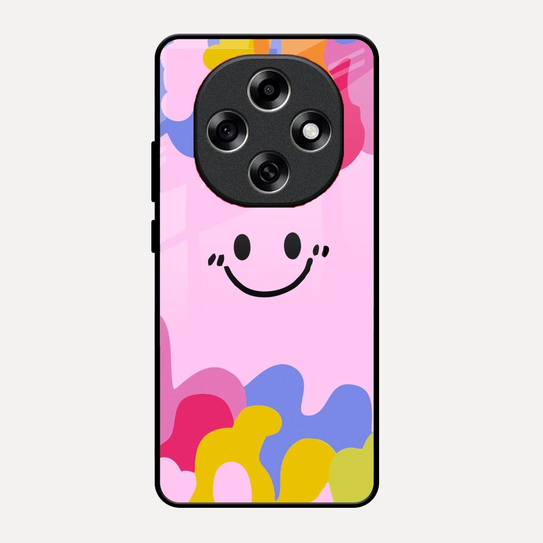 Cute Pink Smiley Multicolor Glass Case For Oppo F31 Pro 5G