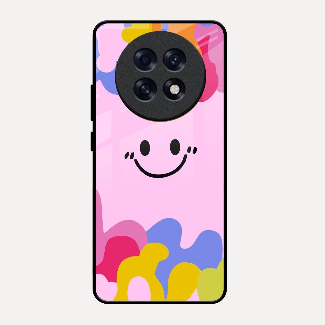 Cute Pink Smiley Multicolor Glass Case For Oppo F31 Pro Plus 5G