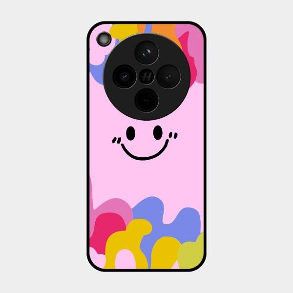 Cute Pink Smiley Multicolor Glass Case For Oppo Find X8 5G