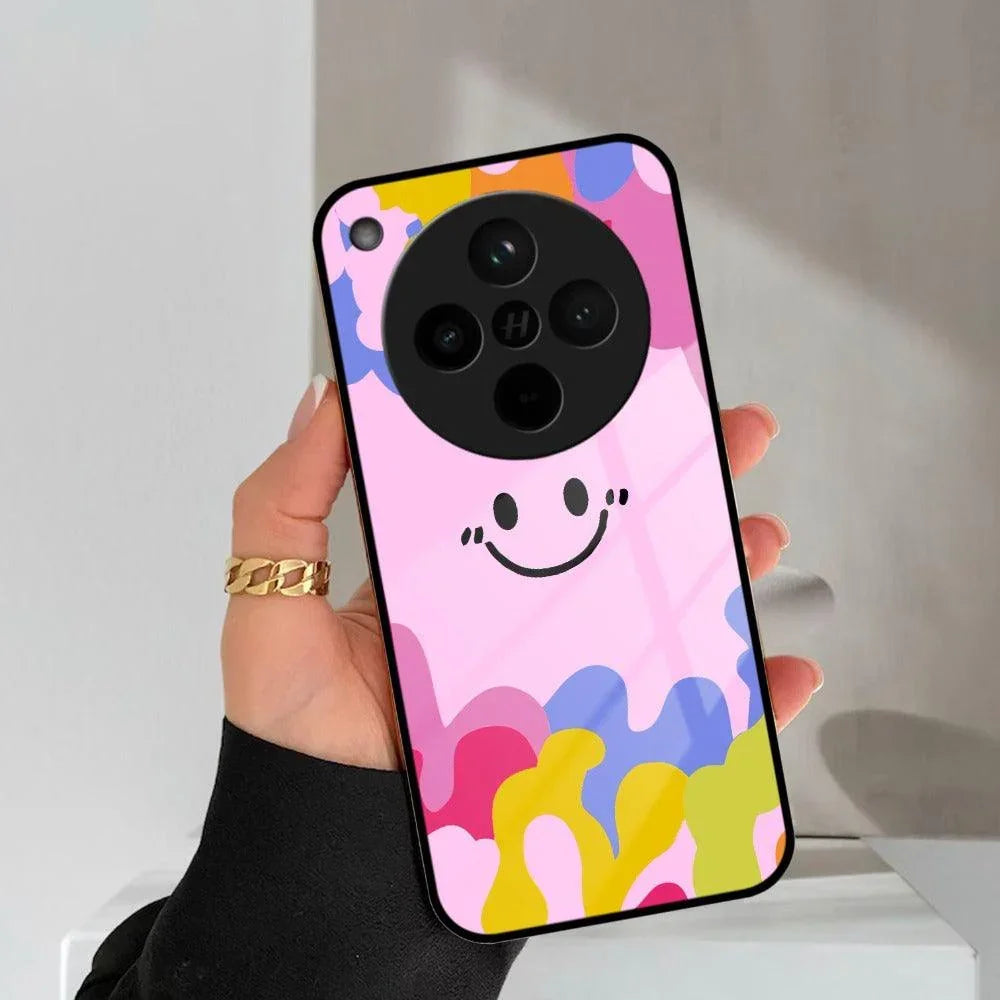 Cute Pink Smiley Multicolor Glass Case For Oppo - ShopOnCliQ