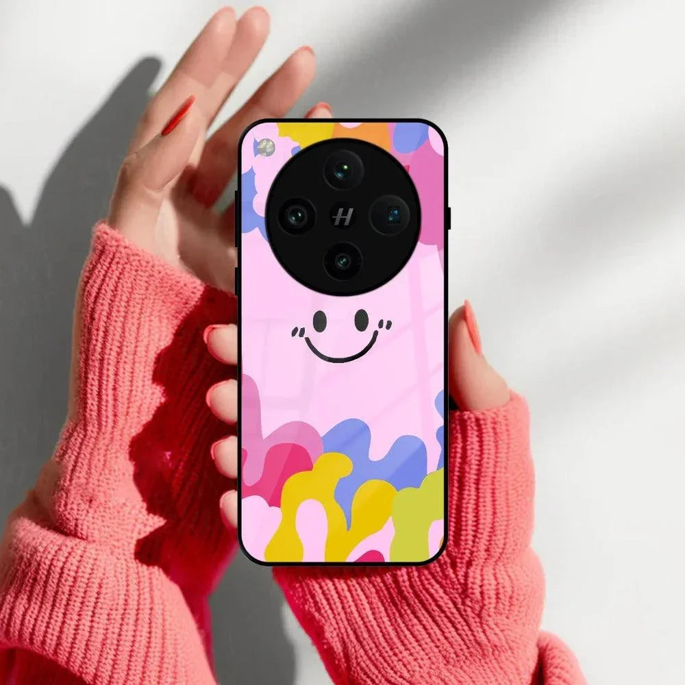 Cute Pink Smiley Multicolor Glass Case For Oppo - ShopOnCliQ