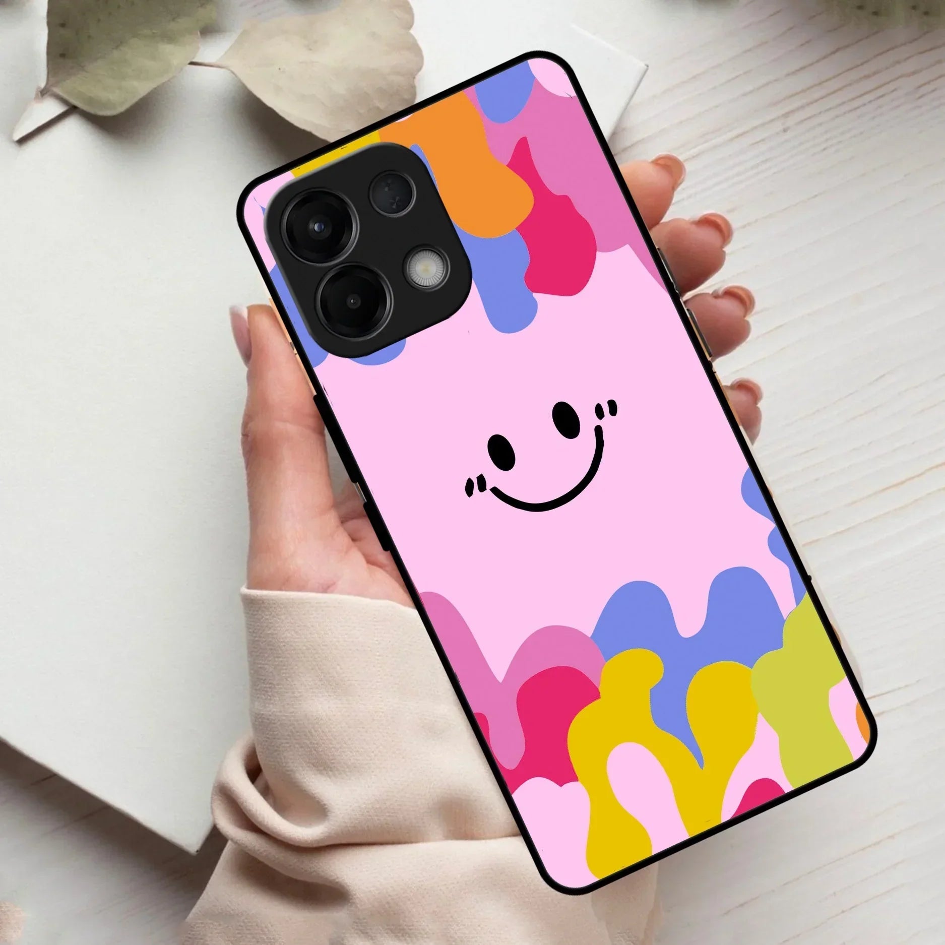 Cute Pink Smiley Multicolor Glass Case For Oppo - ShopOnCliQ