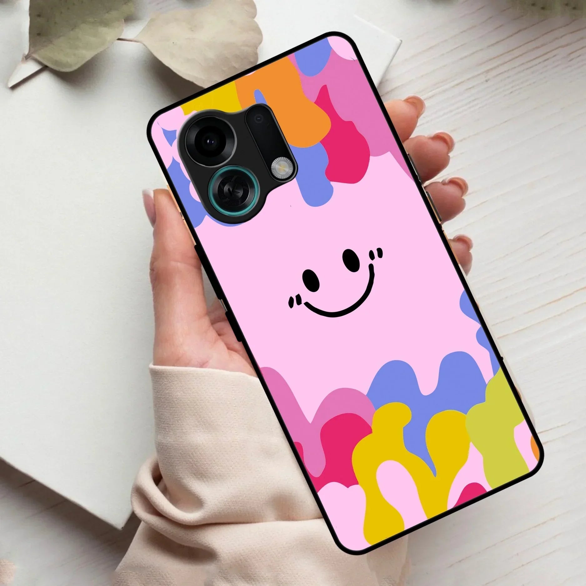 Cute Pink Smiley Multicolor Glass Case For Oppo - ShopOnCliQ
