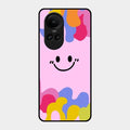 Cute Pink Smiley Multicolor Glass Case For Oppo Reno 10 5G