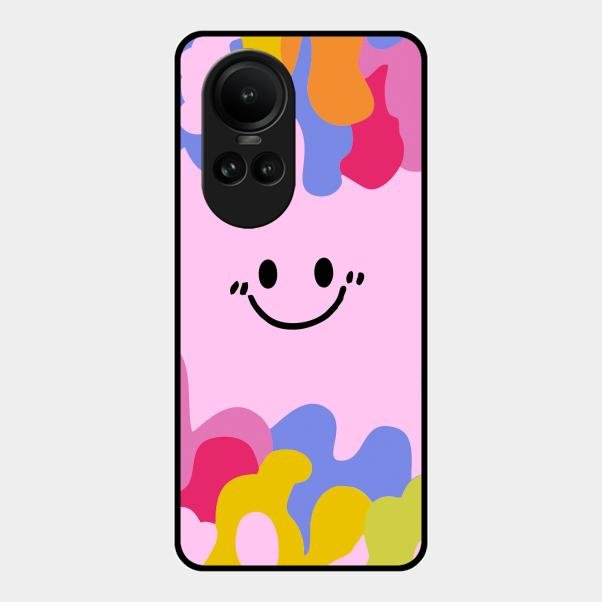 Cute Pink Smiley Multicolor Glass Case For Oppo Reno 10 Pro 5G
