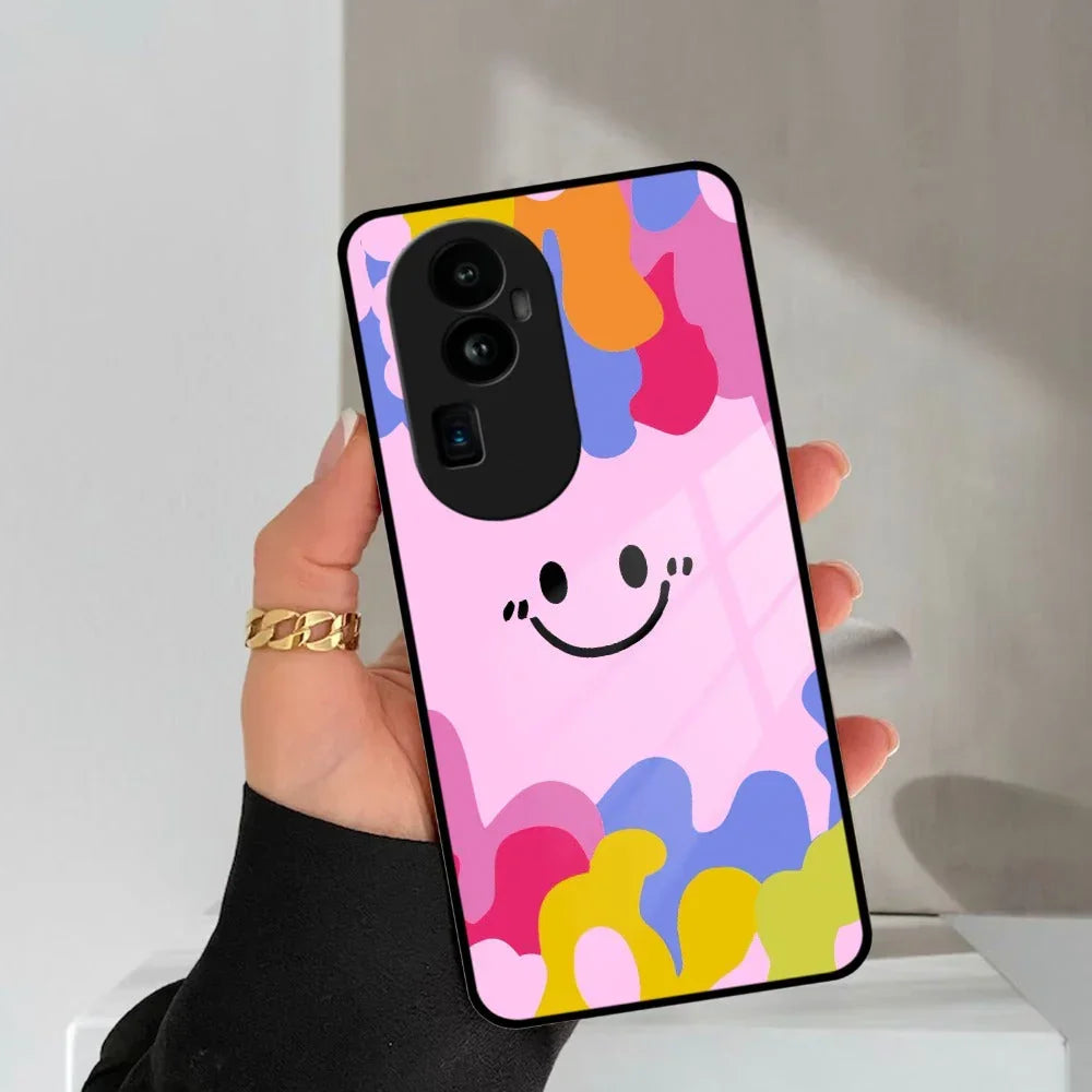 Cute Pink Smiley Multicolor Glass Case For Oppo - ShopOnCliQ
