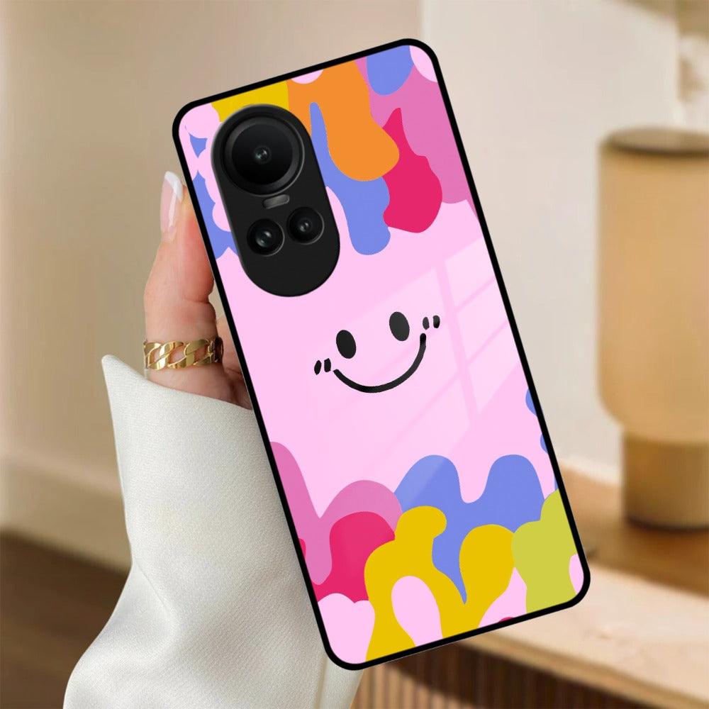 Cute Pink Smiley Multicolor Glass Case For Oppo